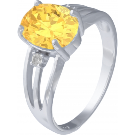 Bague argent rhodié - 3g - citrine - oval 8x10mm - T 50 à 64