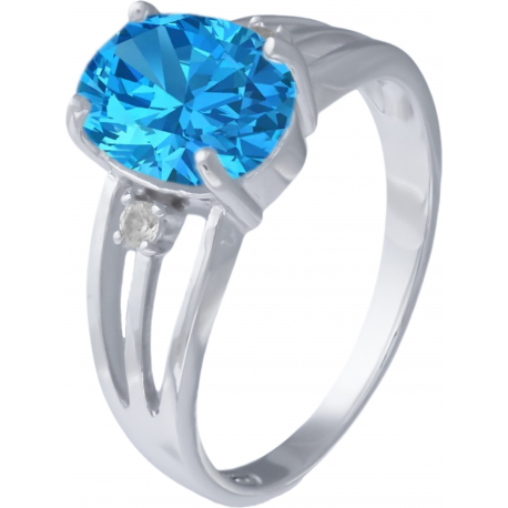 Bague argent rhodié - 3g - topaze bleue - oval 8x10mm - T 50 à 64