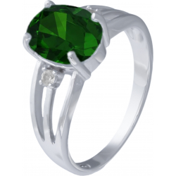 Bague argent rhodié - 3g - quartz vert - oval 8x10mm - T 50 à 64