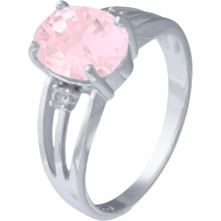 Bague argent rhodié - 3g - quartz rose - oval 8x10mm - T 50 à 64