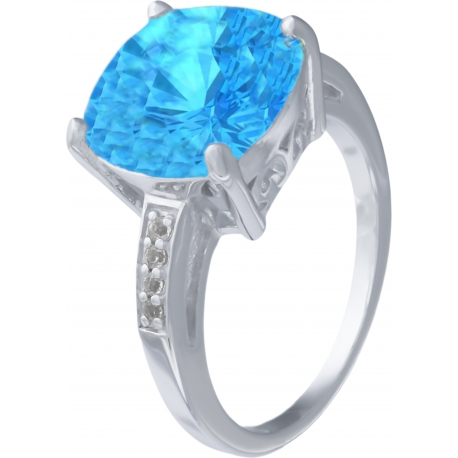 Bague argent rhodié - 5g - topaze bleue - T 50 à 64