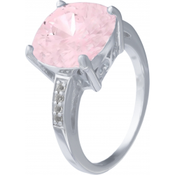 Bague argent rhodié - 5g - quartz rose - T 50 à 64