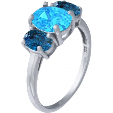 Bague argent rhodié - 2,2g - topaze bleue london - topaze bleue - T 50 à 64