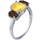 Bague argent rhodié - 2,2g - quartz fumé - citrine - T 50 à 64