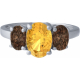 Bague argent rhodié - 2,2g - quartz fumé - citrine - T 50 à 64