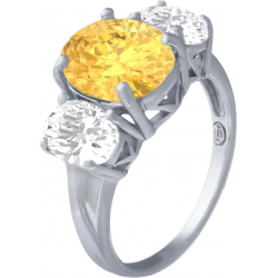 Bague argent rhodié - 3,5g - cristal de roche - citrine - oval 5x7mm - T 50 à 64