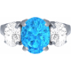 Bague argent rhodié - 3,5g - cristal de roche - topaze bleue - oval 5x7mm - T 50 à 64