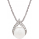 Collier argent rhodié 4,8g - perle blanche véritable - zircons - 45cm