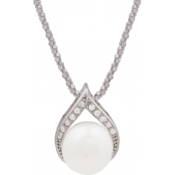 Collier argent rhodié 4,8g - perle blanche véritable - zircons - 45cm