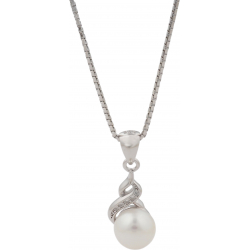 Collier argent rhodié 4g - perle véritable blanche -  zircons - 40cm