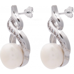 Boucles d'oreille argent rhodié 2,1g - perle véritable blanche - zircons