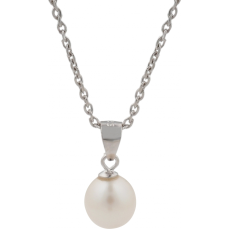 Collier argent rhodié 3g - perle blanche véritable - 40cm