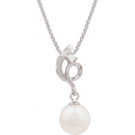 Collier argent rhodié 4,7g - perle blanche véritable - 45cm