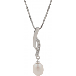 Collier argent rhodié 5g - perle blanche véritable - zircons - 45+5cm