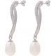 Boucles d'oreille argent rhodié 3,1g - perle blanche véritable - zircons