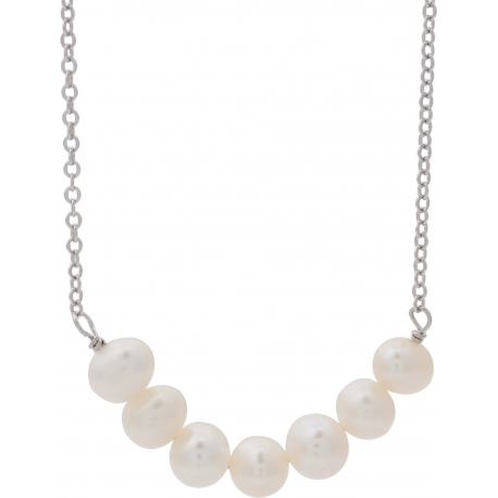 Collier argent rhodié 2,7g - 6 perles de culture blanches - 40+5cm