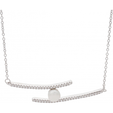 Collier argent rhodié 3,9g - perle de culture blanche  zircons - 40+5cm