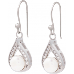Boucles d'oreille argent rhodié 3,1g - perle blanche véritable - zircons