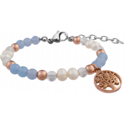 Bracelet STILIVITA en acier - Collection Equilibre - Amour et reconstruction- Calcédoine - Perle - Cristal de roche - 17+4cm