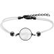 Bracelet acier - noir - coton blanc - nacre - diamètre 15mm - 15+5cm