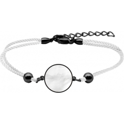 Bracelet acier - noir - coton blanc - nacre - diamètre 15mm - 15+5cm