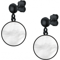 Boucles d'oreille acier - noir - nacre - diamètre 14mm