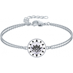 Bracelet acier - fleur de lotus - noir et blanc - diamètre 18mm - 15+5cm