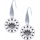 Boucles d'oreille acier - fleur de lotus - noir et blanc - email et nacre - diamètre 18mm