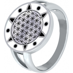 Bague acier - fleur de vie - noir et blanc - diamètre 15mm - T50 à 64