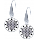 Boucles d'oreille acier - fleur de vie - noir et blanc - email et nacre - diamètre 18mm