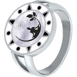 Bague acier - bouddha - noir et blanc - email et nacre - diamètre 15mm - T50 à 64