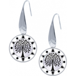 Boucles d'oreille acier - arbre de vie - noir et blanc - email et nacre - diamètre 18mm