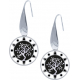 Boucles d'oreille acier - arbre de vie - noir et blanc - email et nacre - diamètre 18mm