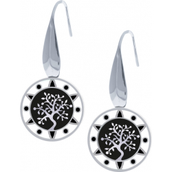 Boucles d'oreille acier - arbre de vie - noir et blanc - email et nacre - diamètre 18mm