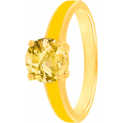 Bague en acier doré - émail jaune - citrine - facetté - T46 à 62