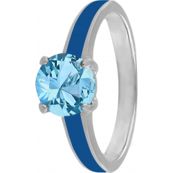 Bague en acier - émail bleu - topaze bleue - facetté - T46 à 62