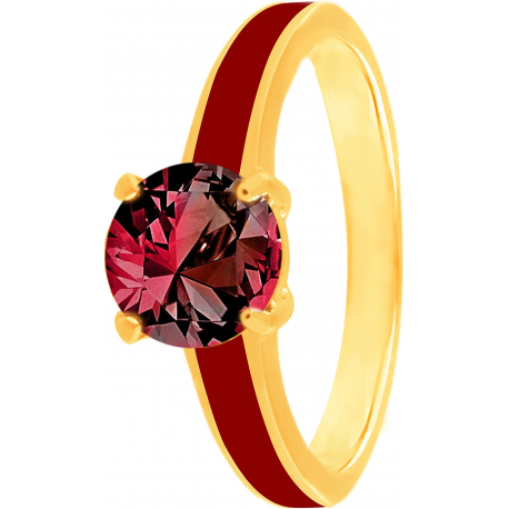 Bague en acier doré - émail rouge - grenat - facetté - T46 à 62