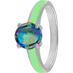 Bague en acier - émail vert - quartz mystic - facetté - T46 à 62