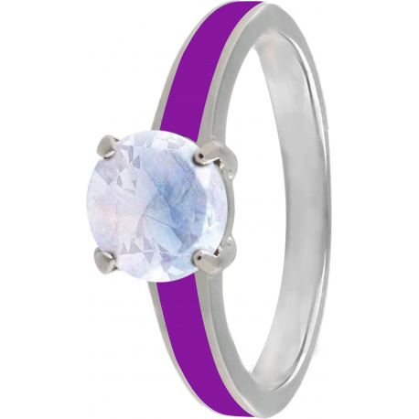 Bague en acier - émail violet - calcédoine - facetté - T46 à 62