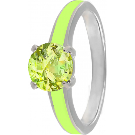 Bague en acier - émail vert - péridot - facetté - T46 à 62