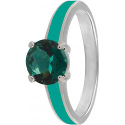 Bague en acier - émail vert foncé - quartz vert - facetté - T46 à 62