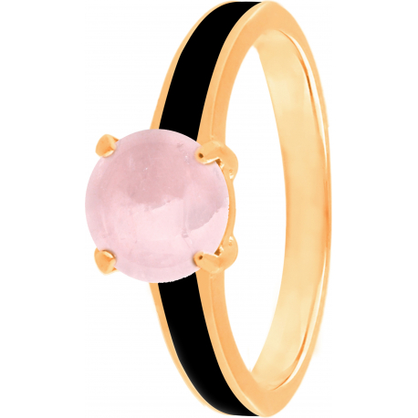 Bague en acier rosé - émail noir - quartz rose - facetté - T46 à 62