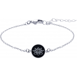 Bracelet acier - fleur de lotus - onyx - diamètre 18mm - 15+5cm