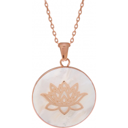 Collier acier rosé - fleur de lotus - nacre blanche - diamètre 25mm - 45+5cm