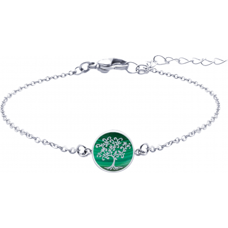 Bracelet acier - arbre de vie - malachite - diamètre 18mm - 15+5cm