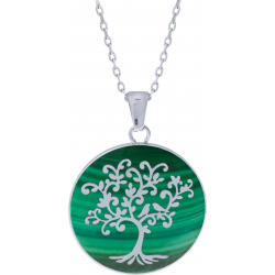 Collier acier - arbre de vie - malachite - diamètre 25mm - 45+5cm