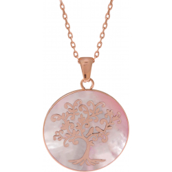 Collier acier rosé - arbre de vie - nacre rosé - diamètre 25mm - 45+5cm