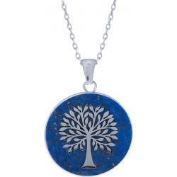 Collier acier - arbre de vie - lapis lazuli - diamètre 25mm - 45+5cm