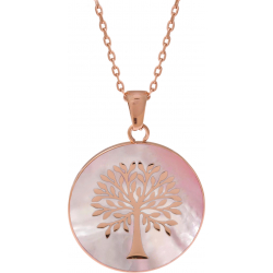 Collier acier rosé - arbre de vie - nacre rosé - diamètre 25mm - 45+5cm