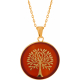 Collier acier doré - arbre de vie - agate rouge - diamètre 25mm - 45+5cm